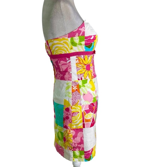 Vintage Lilly Pulitzer Strapless Patchwork Cotton Mini Dress Size 0 - Picture 5 of 8